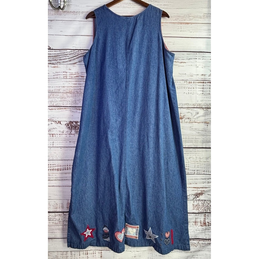 Cottagecore Vintage Denim Jumper Dress Blue Cotton Patchwork Size XL - Picture 16 of 16